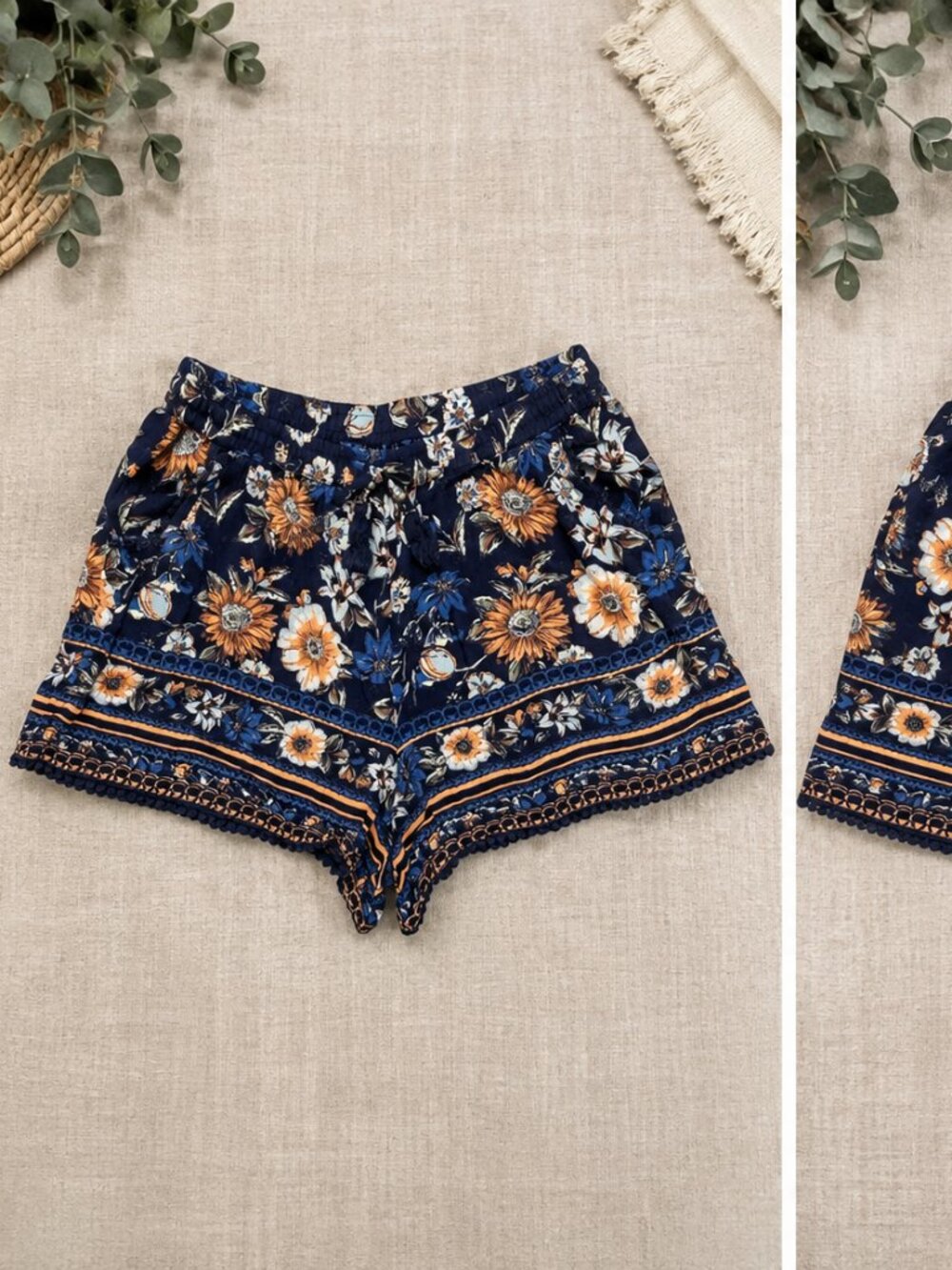 Blue Rain Floral Boho Shorts